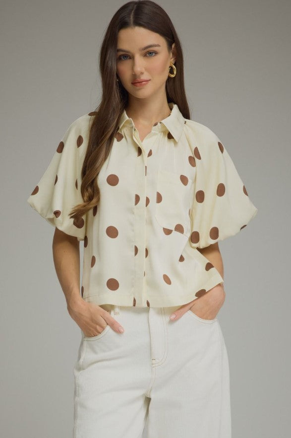 ENTRO TOP SHORT PUFF SLEEVE FRONT POCKET