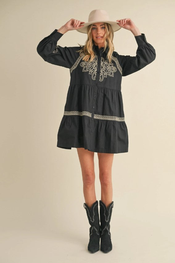 EMBROIDERED BUTTON DOWN DRESS