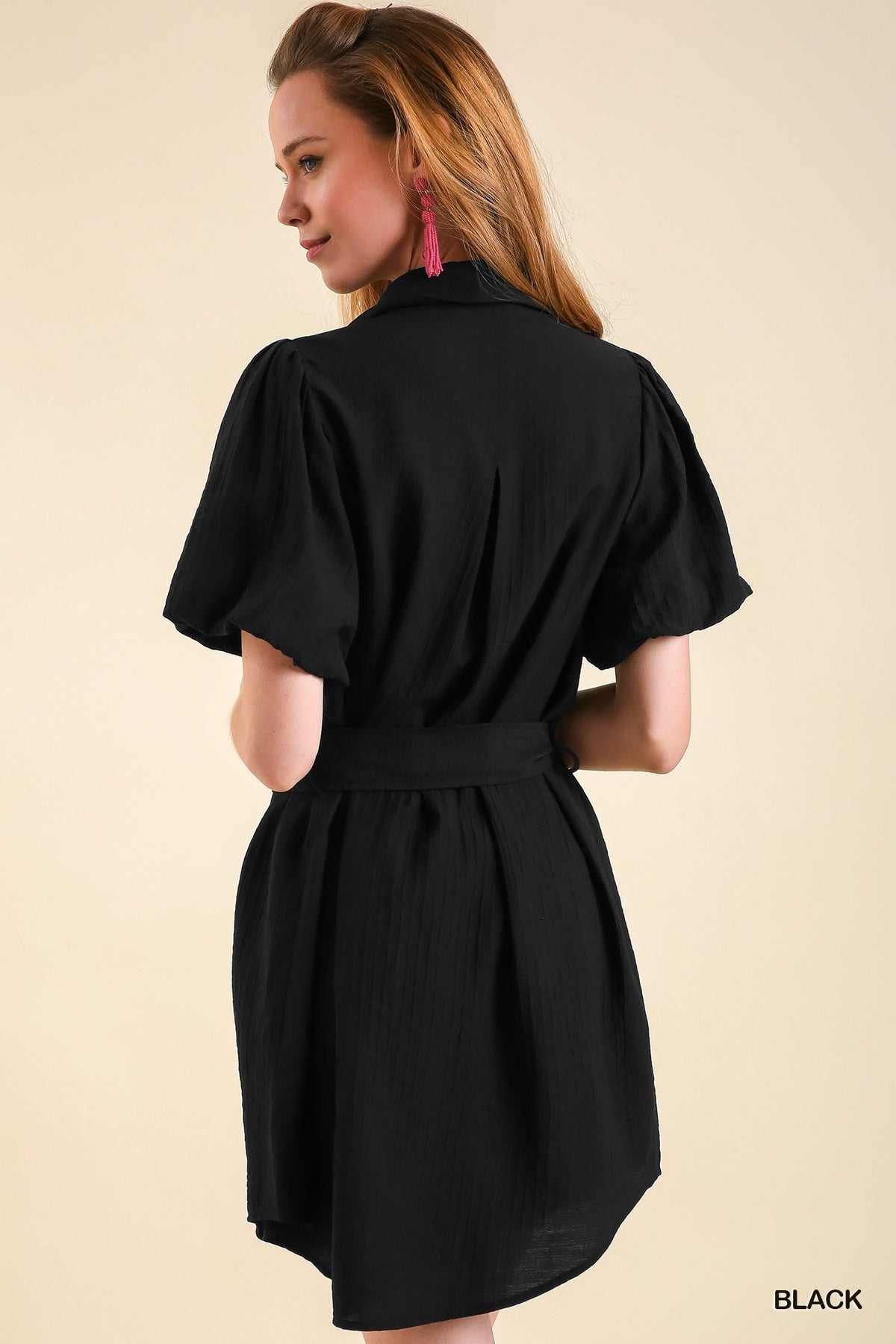 TEXTURE PUFF SLEEVE DRESS
