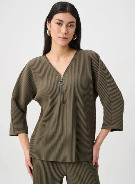JOSEPH RIBKOFF PLEATED SCUBA CREPE ZIPPERED NECK TOP