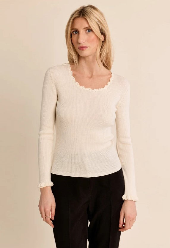 MOLLY SWEATER RIBBED KNIT LACE COLLAR