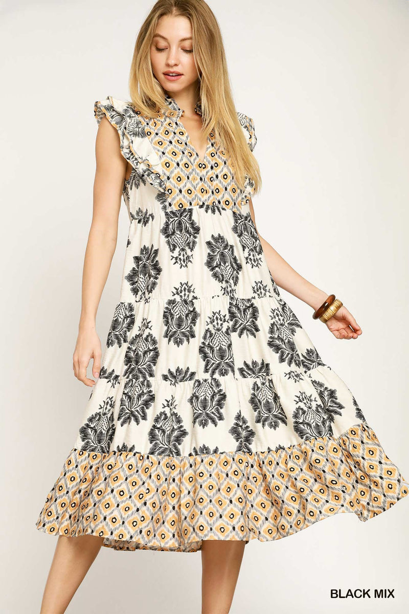 UM DRESS MIX PRINT MIDI