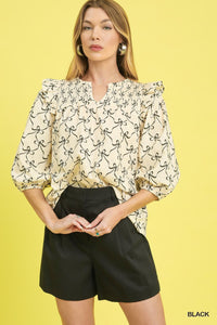 BOW PRINT BLOUSE