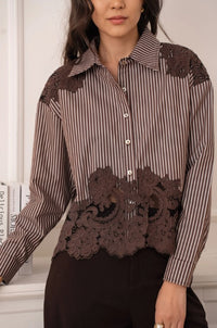 BUTTON UP COTTON TOP WITH LACE INSERTS