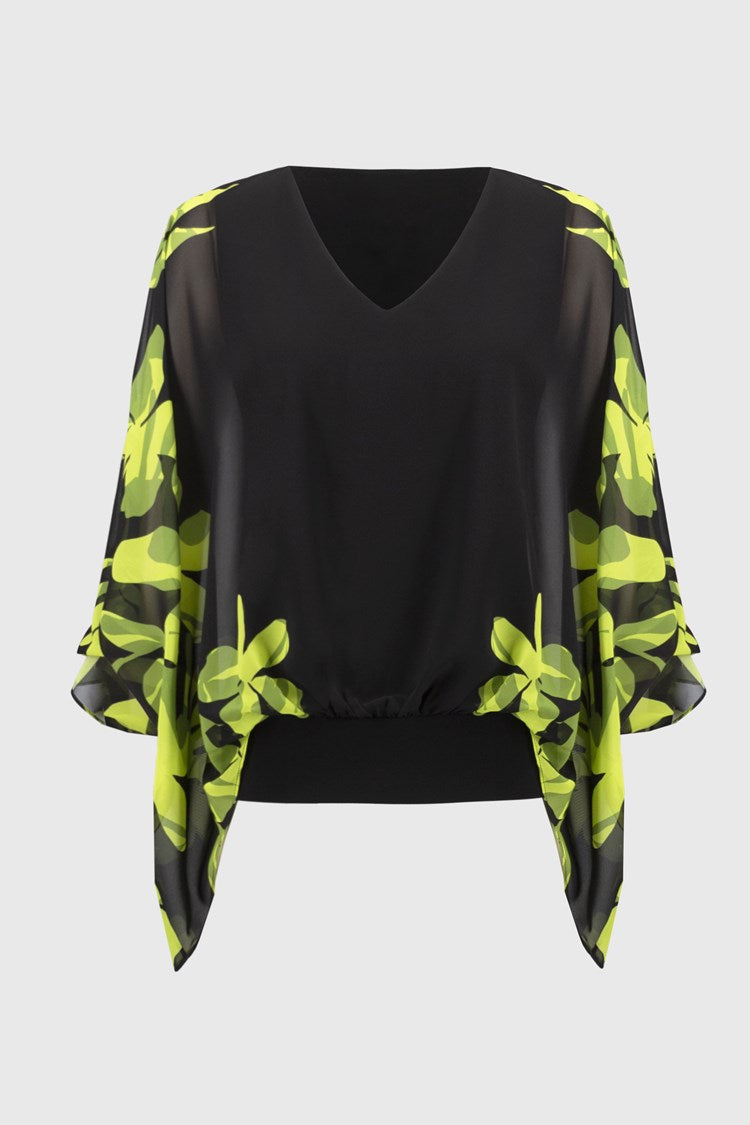 JOSPEH RIBKOFF CHIFFON SILK FLORAL BLOUSE