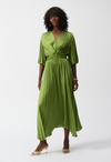 RIBKO DRESS PLEATD STN MIDI - GREENERY - MEDIUM