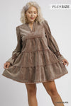 UM DRESS STN WASH RUFFLE L/S