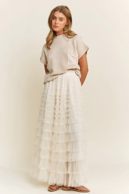 TULLE MESH TIERED SKIRT