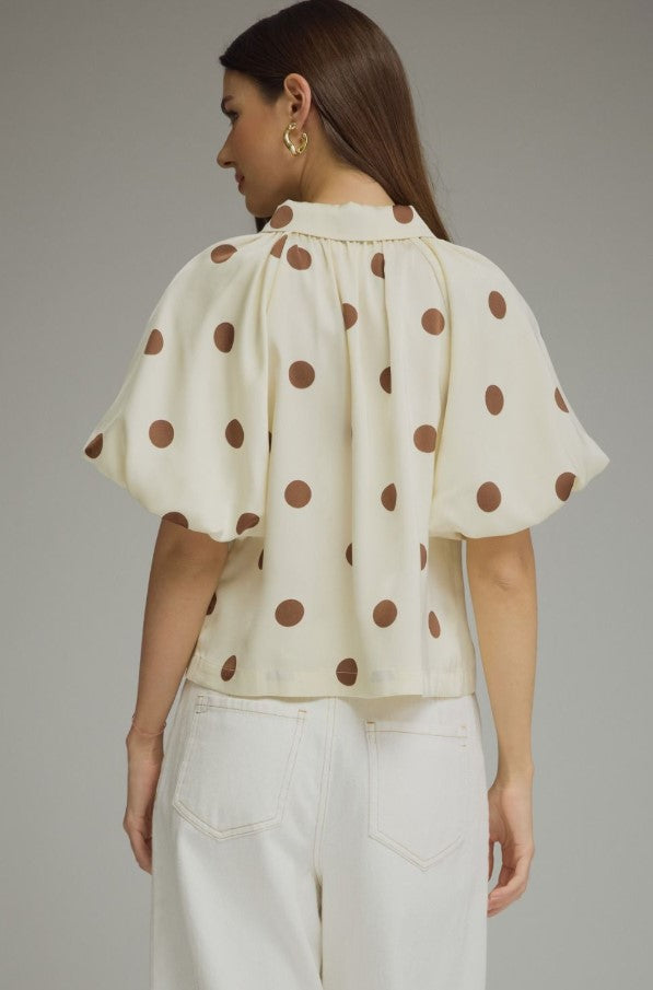 ENTRO TOP SHORT PUFF SLEEVE FRONT POCKET
