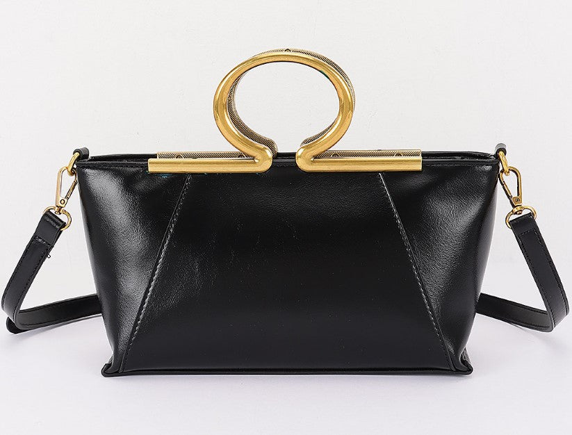 VEGAN LEATHER METAL HANDLE BAG