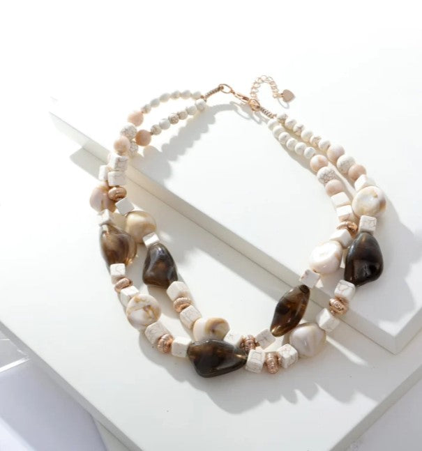 MERX NECKL SHORT LAYERED NATURAL STONES