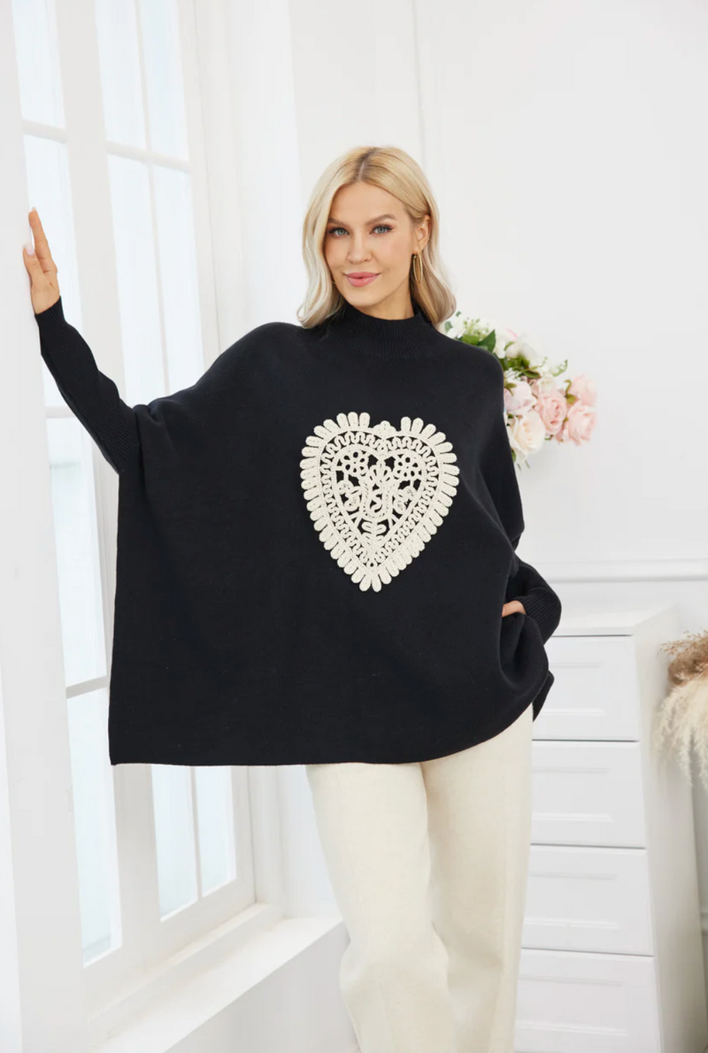 ORANGE PULLOVER LACE HEART