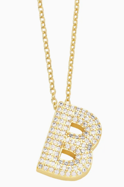 RHINESTONE LETTER INITIAL NECKLACE