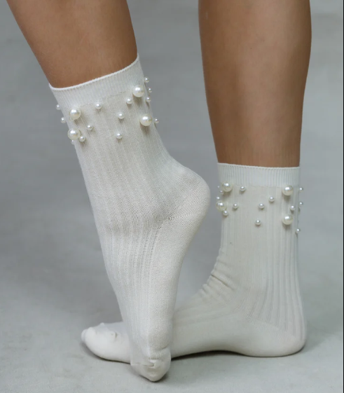 LIM LIM SOCKS RIBBED WITH PEARL