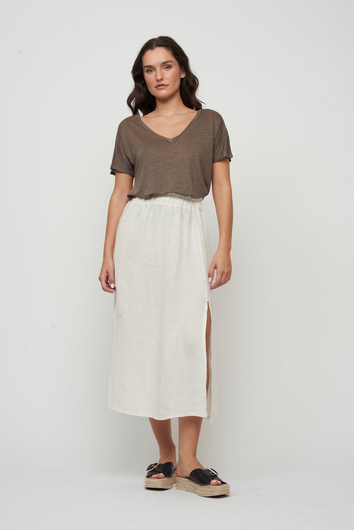 Pistache Linen Skirt with Slit