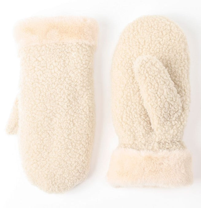 FLEECE MITTENS WITH FAUX FUR TRIM