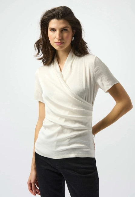 JOSEPH RIBKOFF SATIN SILKY KNIT WRAP TOP