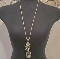 LONG CHAIN CRYSTAL TEARDROP NECKLACE & EARRING SET