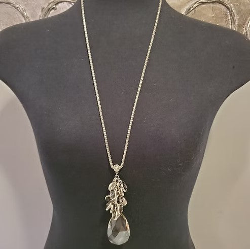 LONG CHAIN CRYSTAL TEARDROP NECKLACE & EARRING SET