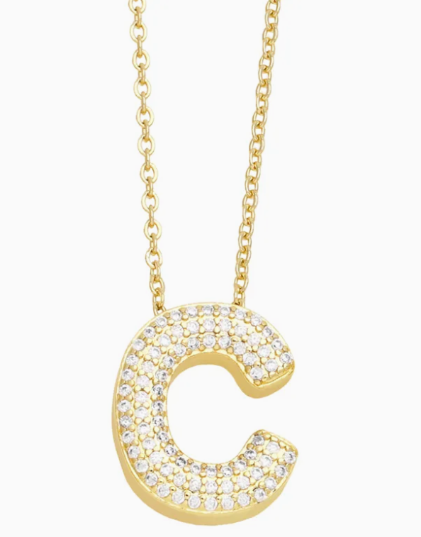 RHINESTONE LETTER INITIAL NECKLACE