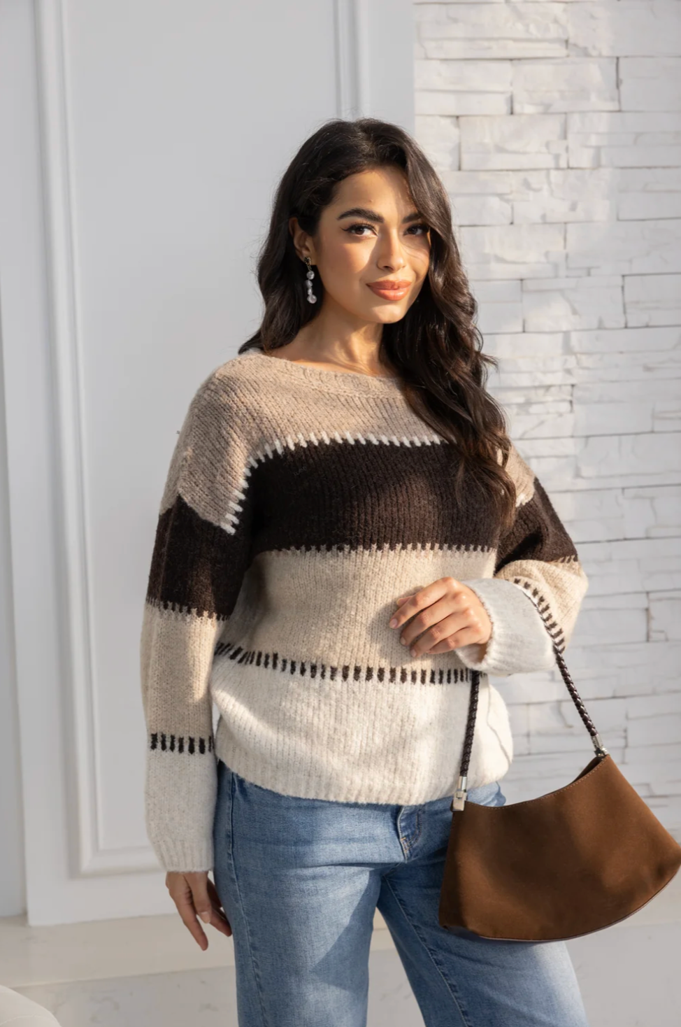 GEOMETRIC KNIT MULTI TONE SWEATER