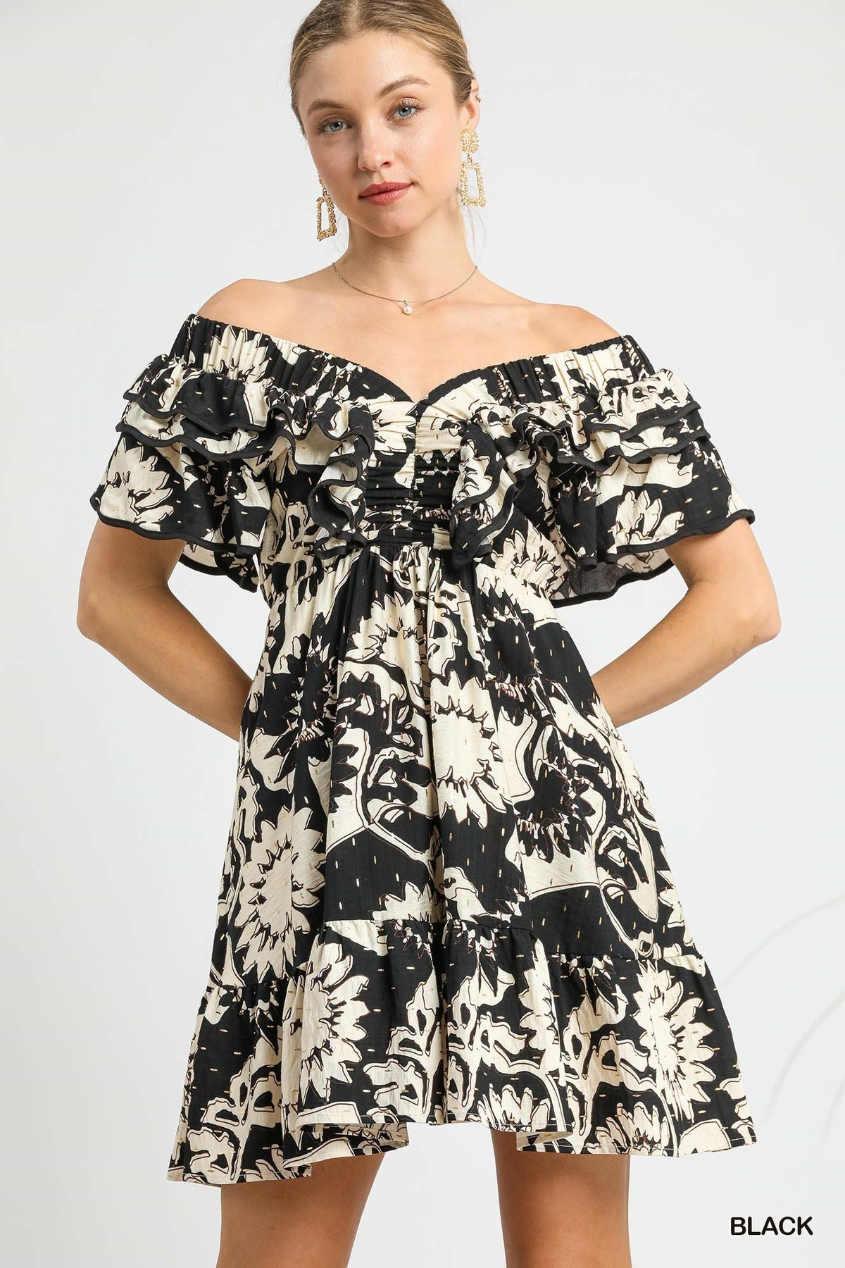 RUFFLE ON OR OFF THE SHOULDER DRESS