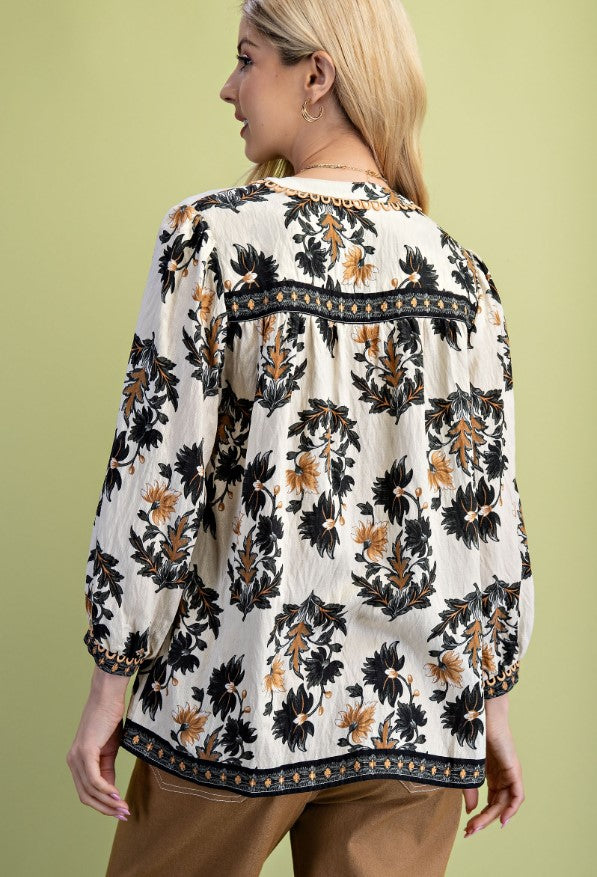 GIGIO BLOUSE FLORAL PRINT 3/4 SLV