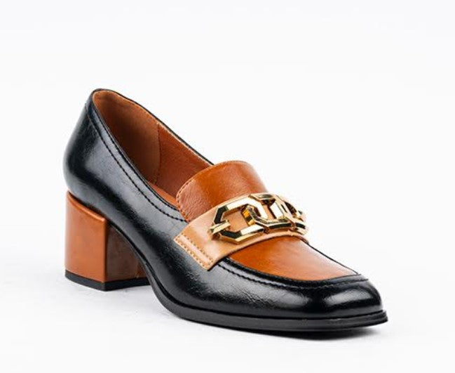 LITTLE E BLOCK HEEL LOAFER CHAIN DETAIL