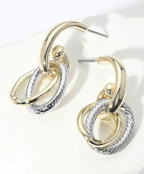 WONA EARR 14K GLD PLATED TWO TONE HOOP