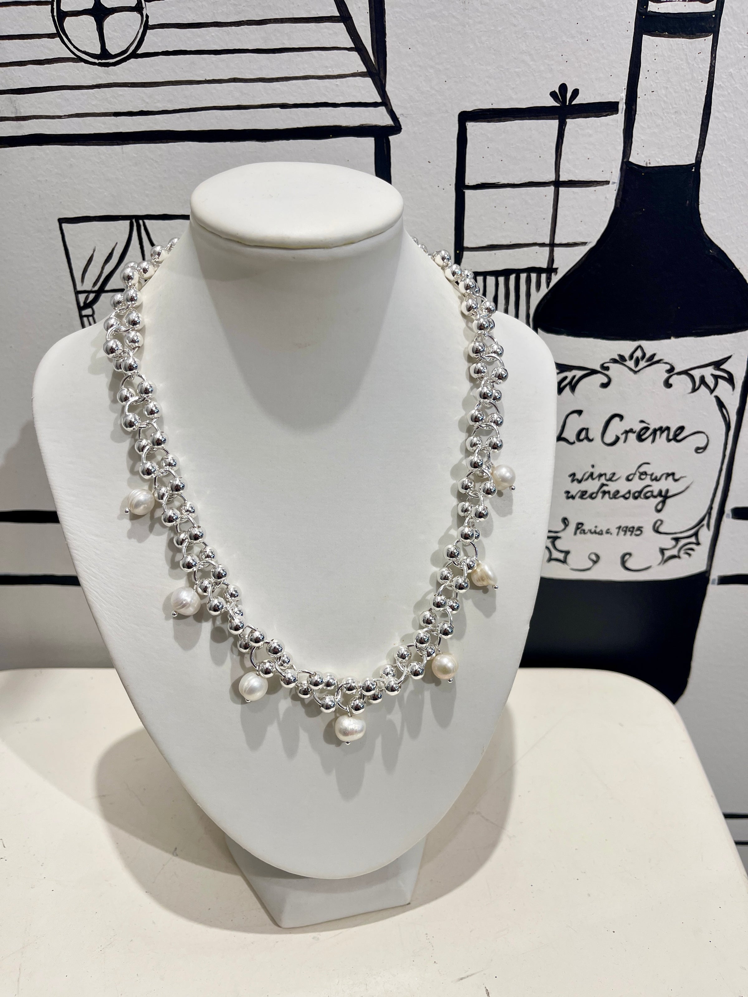 MERX NECKL BALL BEAD W/PEARL