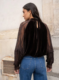 CHOK P TOP TWO MATERIAL VELVET W/LACE