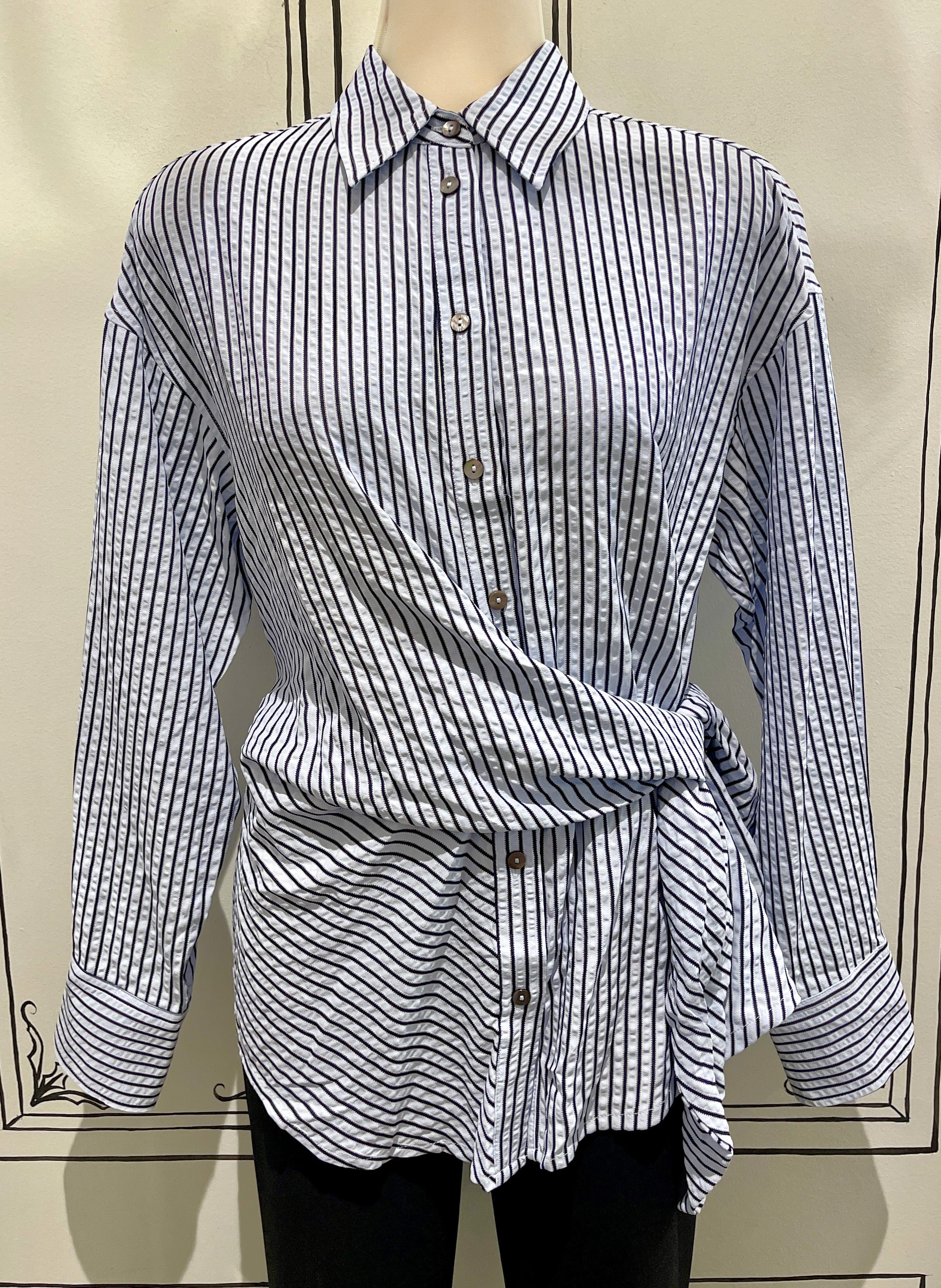 STRIPE BUTTON UP TOP WITH SIDE DETAIL