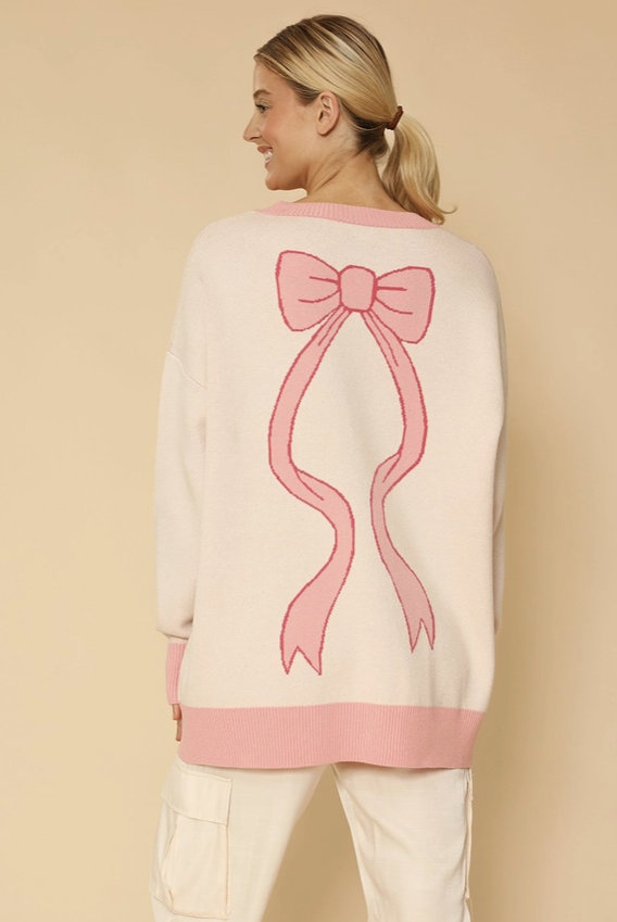 VARSITY KNIT BOW CARDIGAN