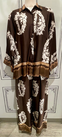 2 PIECE SET - 3/4 SLEEVE BUTTON UP WITH PULL ON PANTS