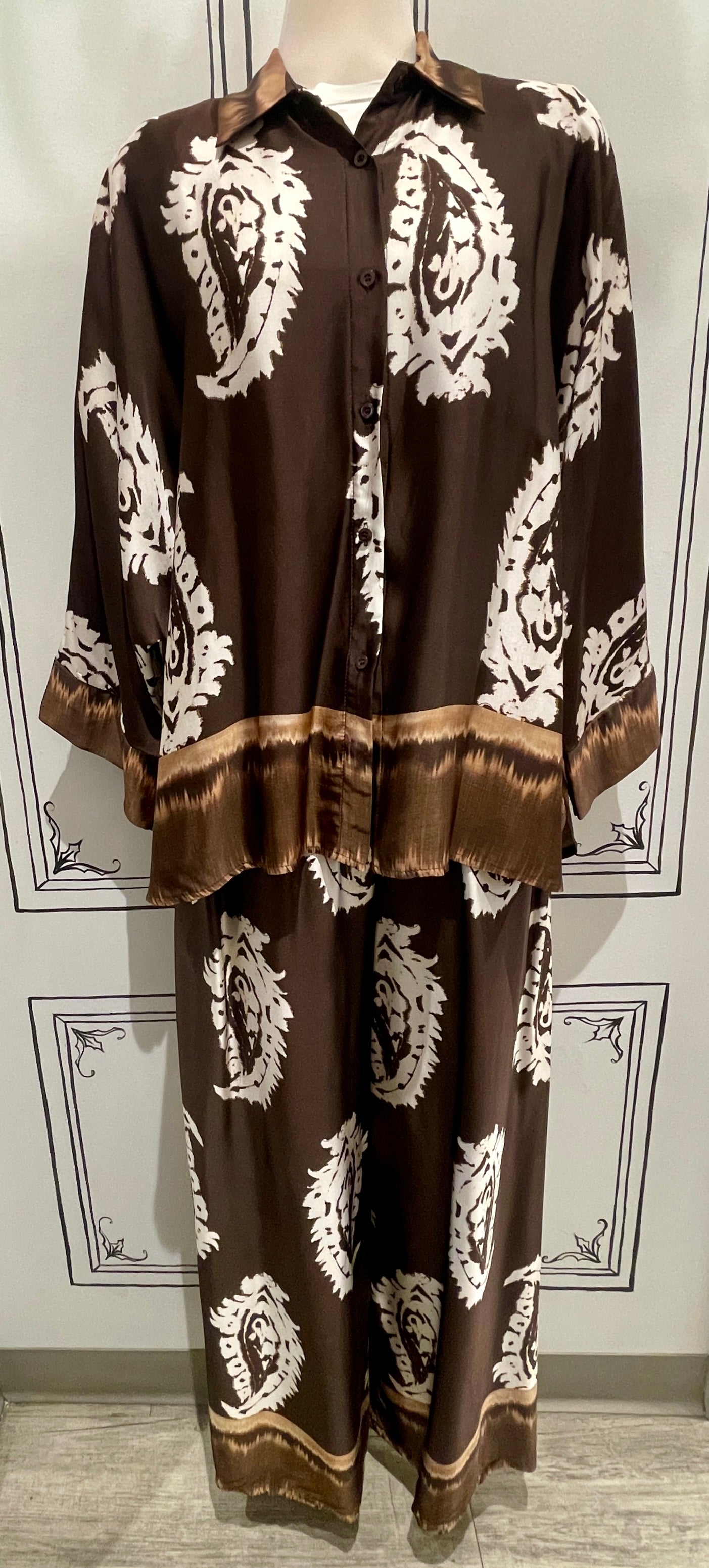 2 PIECE SET - 3/4 SLEEVE BUTTON UP WITH PULL ON PANTS