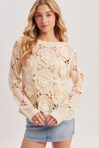 SWEATER BOAT NECK FLORAL CROCHET