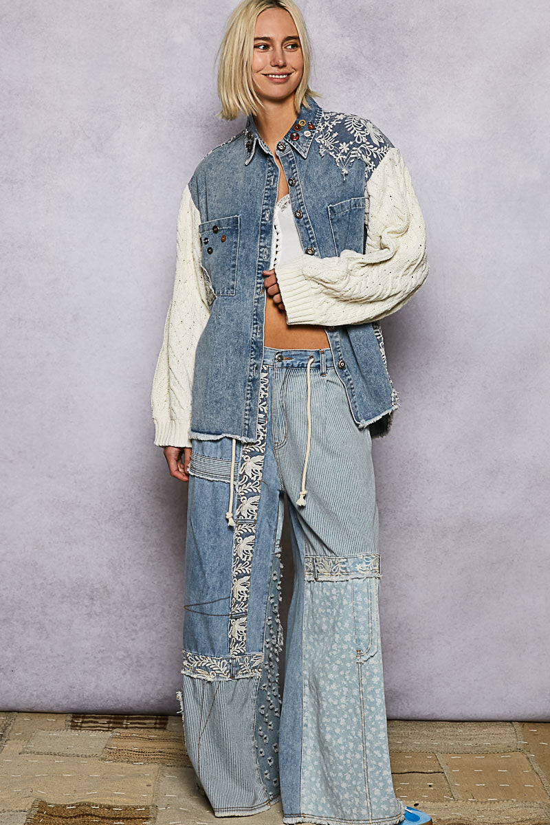 POL PANTS DENIM MIX WIDE