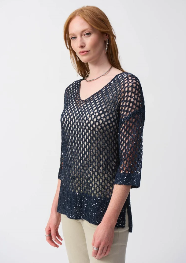 JOSEPH RIBKOFF OPEN SEQUIN SWEATER