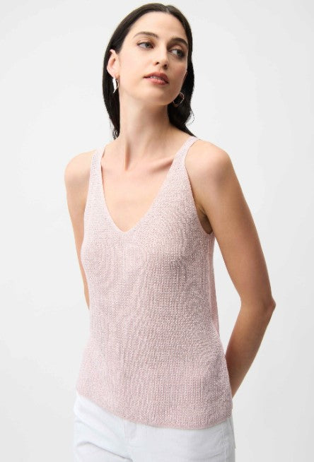 RIBKO TOP METALLIC KNIT CAMI W/ RHIN