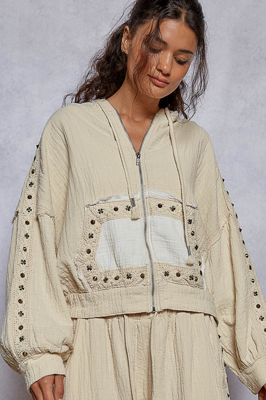 POL ZIP UP GAUZE/STUDS