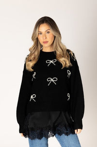 LYLA SWEATER NOVELTY PEARL BOW
