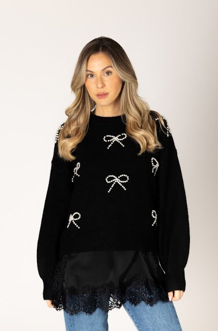 LYLA SWEATER NOVELTY PEARL BOW