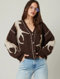 HORSE CONTRAST STITCH CARDIGAN