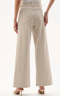 JOSEPH RIBKOFF DENIM WIDE LEG RHINESTONE PANTS