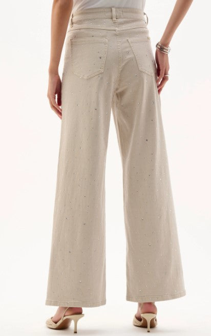 JOSEPH RIBKOFF DENIM WIDE LEG RHINESTONE PANTS
