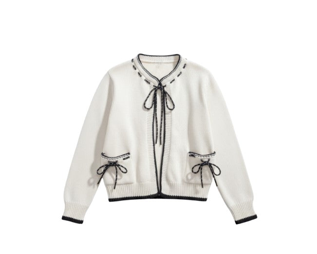 SHANNON SWEATER CARDI BOW STRING DETAIL