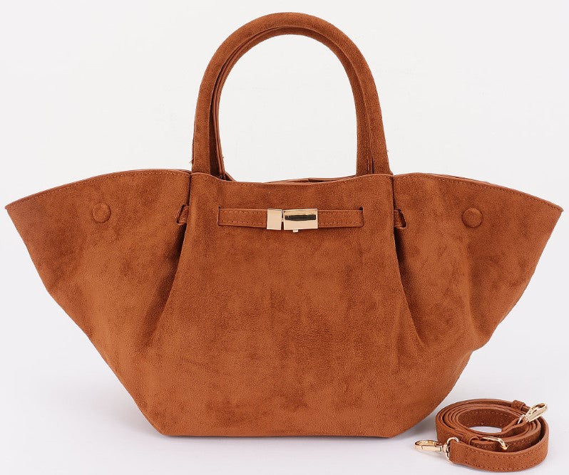 GOLD BUCKLE SUEDE FEEL TOTE BAG