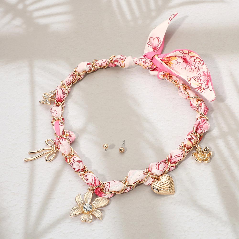 WON PRINT SCARF+NECKLACE PINK