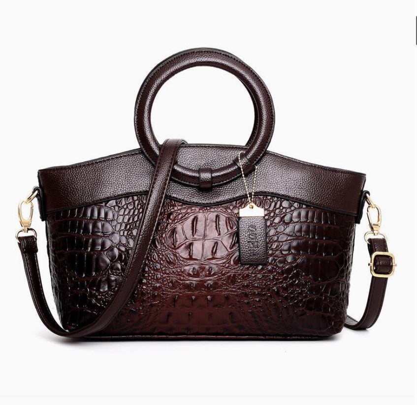 CROCODILE PATTERN TOP HANDLE TOTE BAG