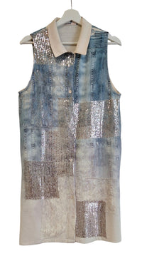 PATCH LOOK VEST WITH LACE & SEQUIN